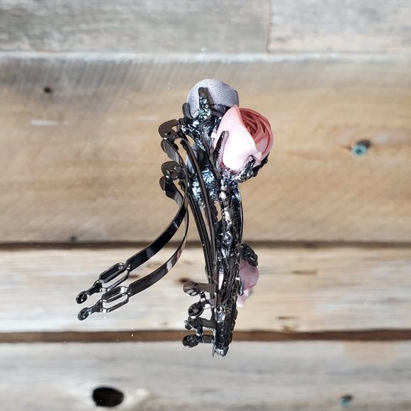 Gray & Peach Silk Roses Petite  Hair Barrett - Hair Clip - Picture 2 of 7